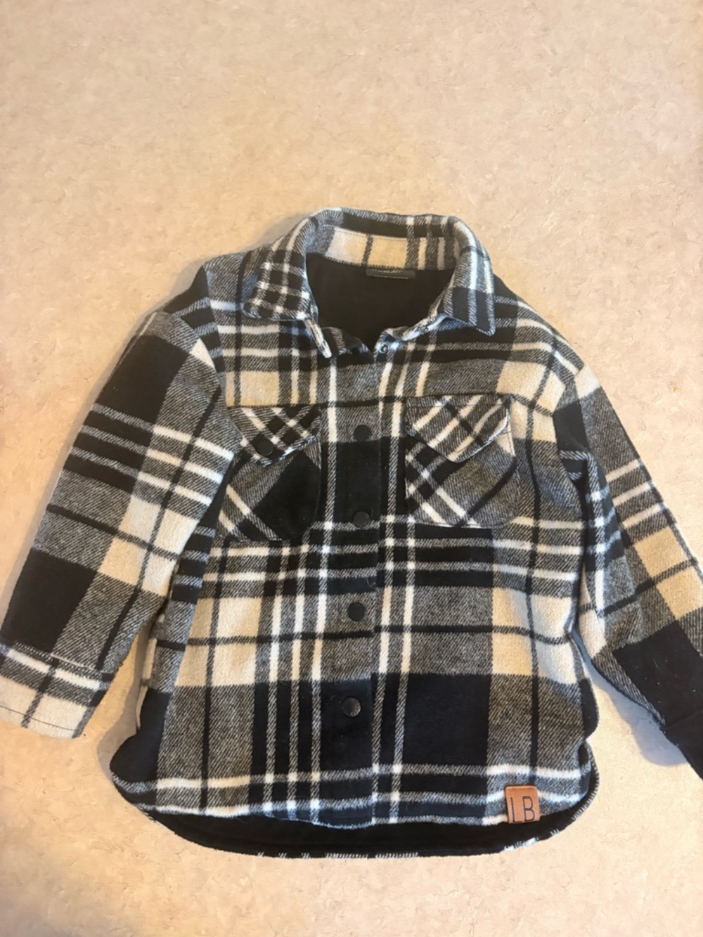 Little Bipsy Black and Cream Plaid Snap Shirt Jacket